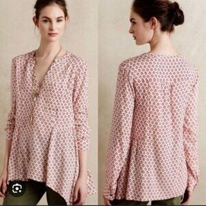 Anthropologie Maeve Laiken Henley Popover Ditsy Floral Cream Pink Plus Size 14